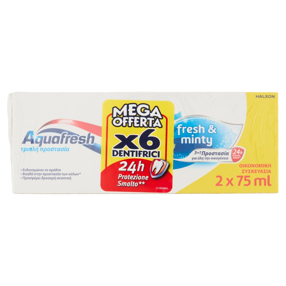 Aquafresh tripla protezione dentifricio igiene dentale multi pacco menta 3 x 2 x 75 ml